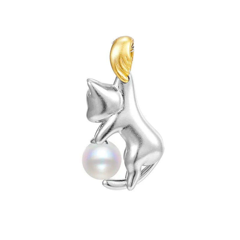 925 sterling silver clavicle chain necklace with cat pendant design in electroplated finish