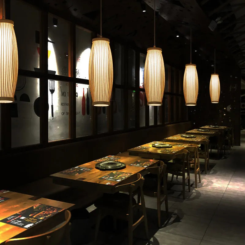 Bamboo woven New Chinese style chandelier 300mm ceiling light with warm LED option for corridor