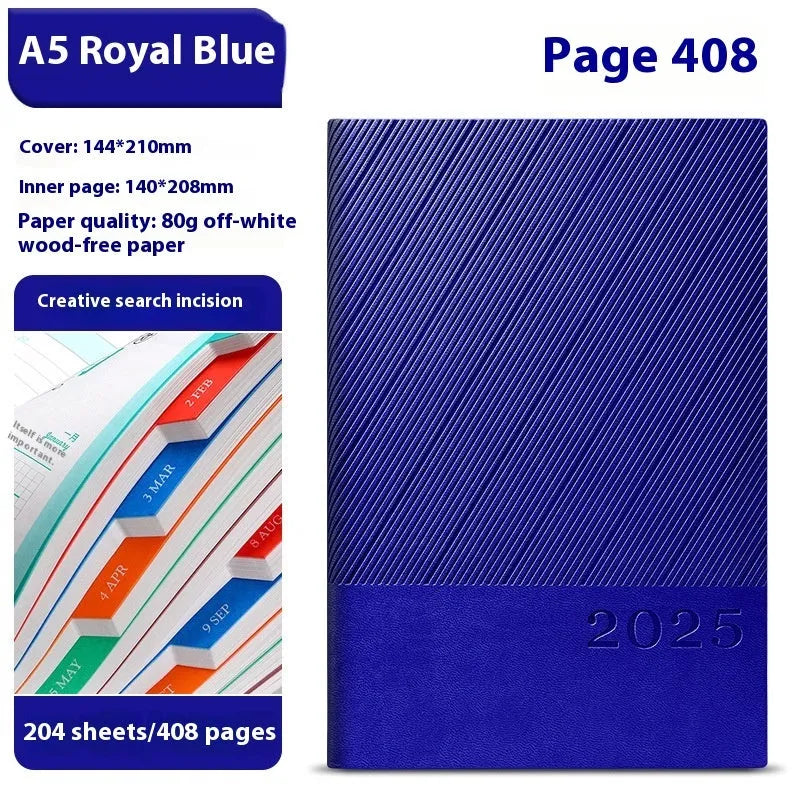 A5 PU leather business notebook in selected colour, open on 80g paper with 408 pages.
