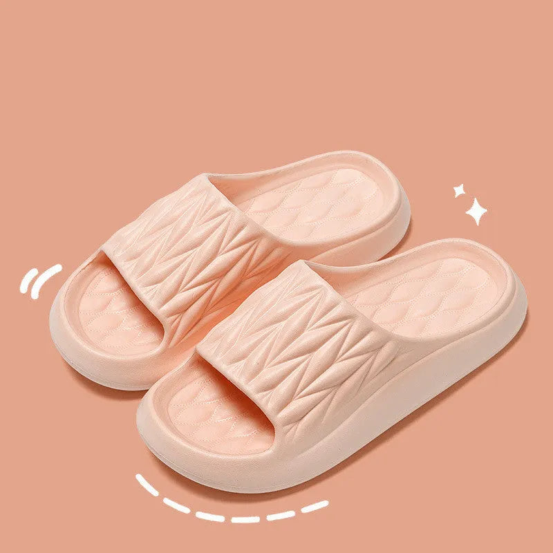 Leaf texture design EVA household slippers in various colours on a non-slip sole.