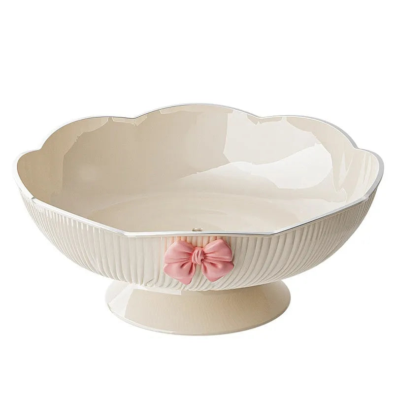 Light luxury plastic fruit plate with drain in cream white colour