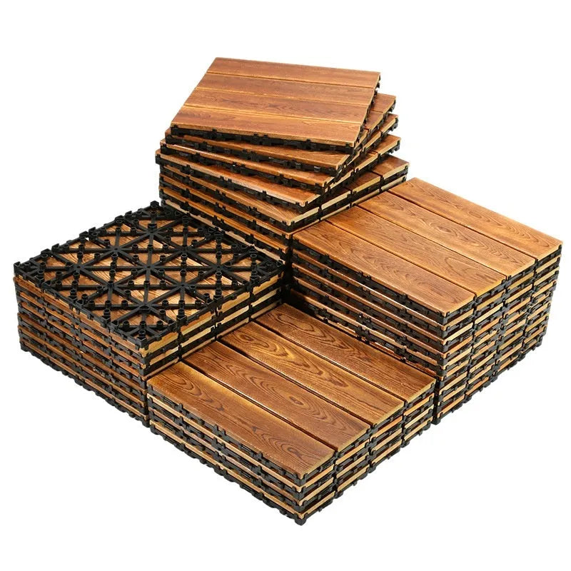 Square camphor pine floor tile with brushed wax-oil finish, shown in 30cm x 30cm size.