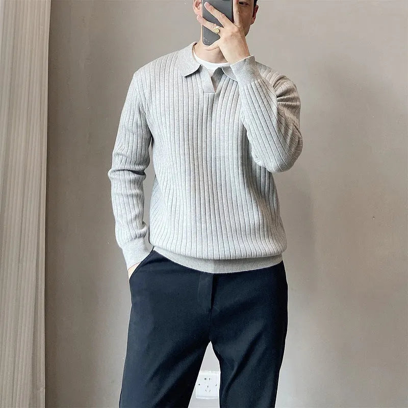 Men's loose fit rabbit fur modal knitted pullover sweater in light gray colour