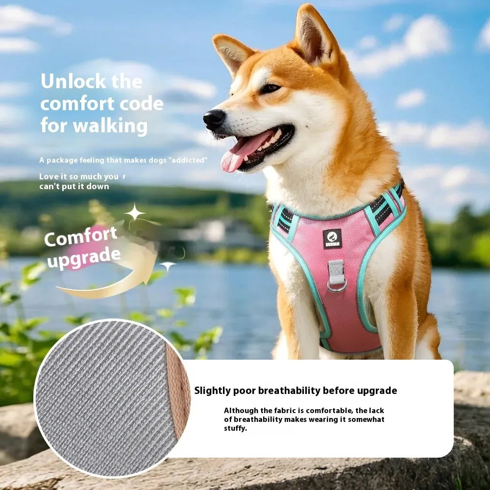 Reflective Oxford cloth dog harness and 1.5M lead set with Airtag protective shell, sizes S to XL