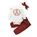 Baby girls' cotton three-piece blouse and trousers set with letter and dot pattern, long sleeves, summer outfit