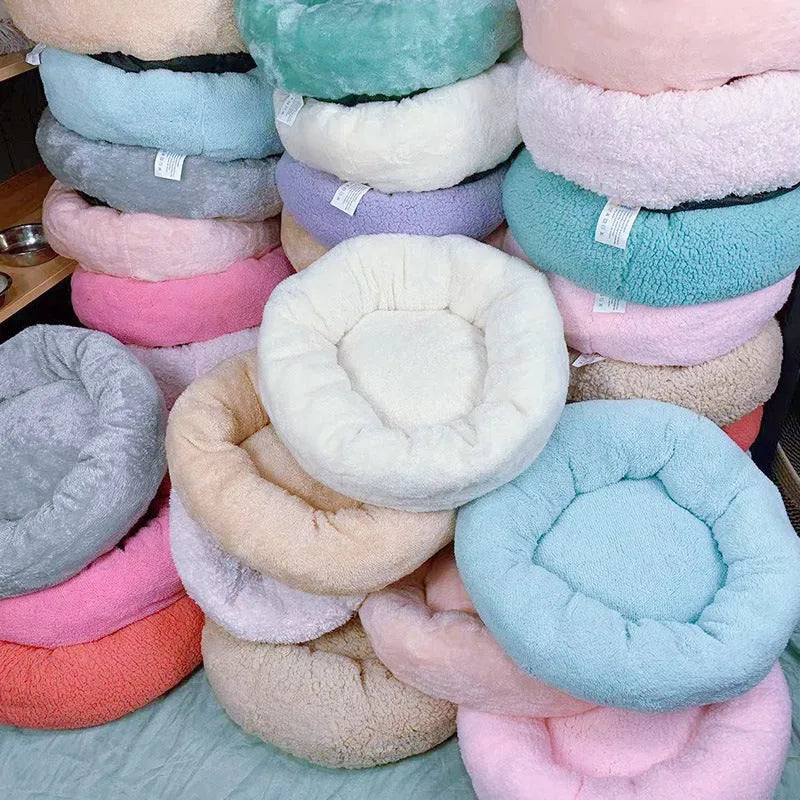 Round cloth dog mat pet bed in 35cm, 45cm and 58cm outer diameter sizes for small and medium dogs