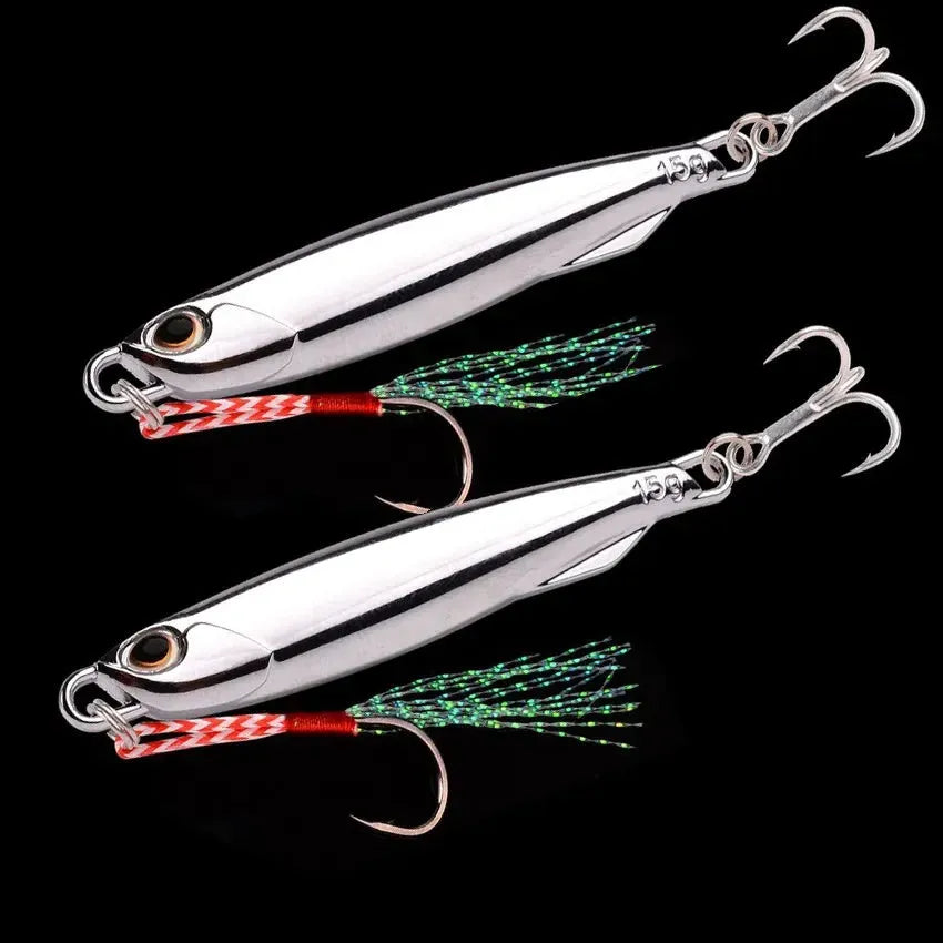 15g silver plated metal jig lure for sea fishing, 5-pack on OPP bag