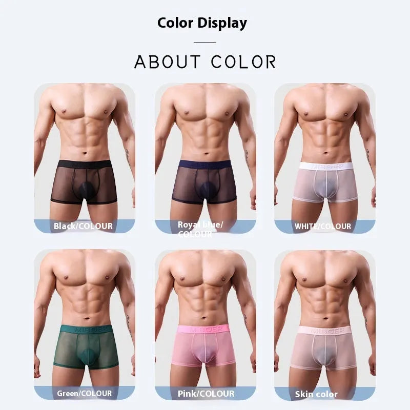 Men's thin invisible breathable boxer shorts in solid colours with quick-drying polyester fabric