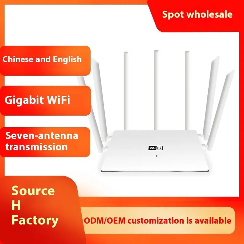 Black or white dual-band gigabit WiFi router with multiple external antennas for through-wall coverage.