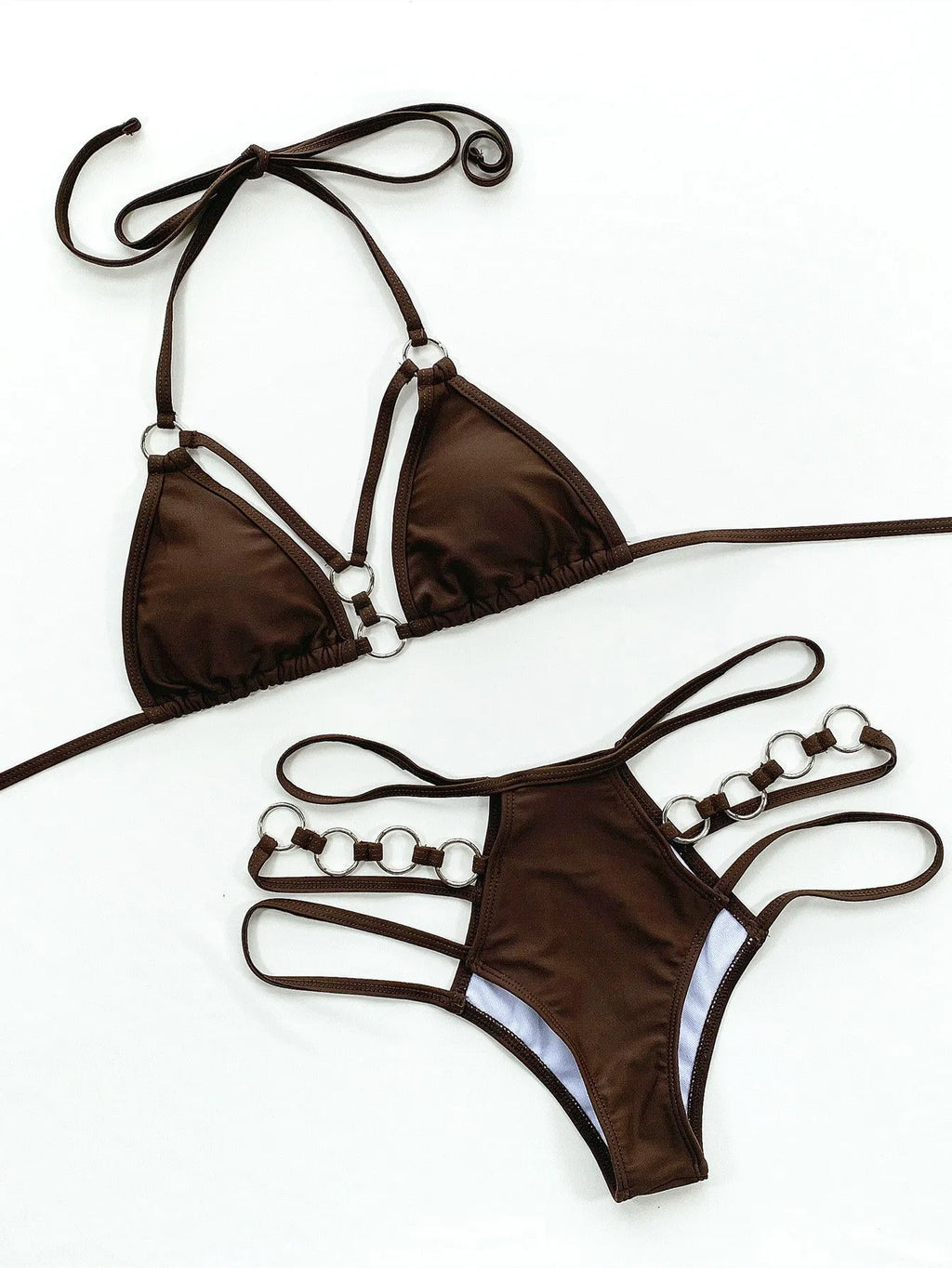 Women's pure colour separated bikini swimwear set with shorts in nylon fabric