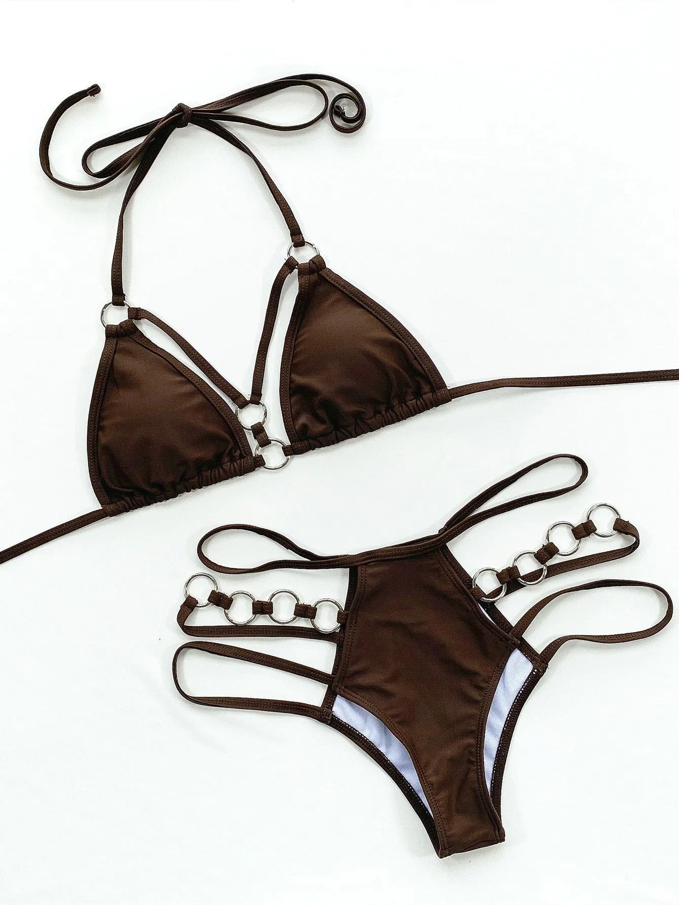 Women's pure colour separated bikini swimwear set with shorts in nylon fabric