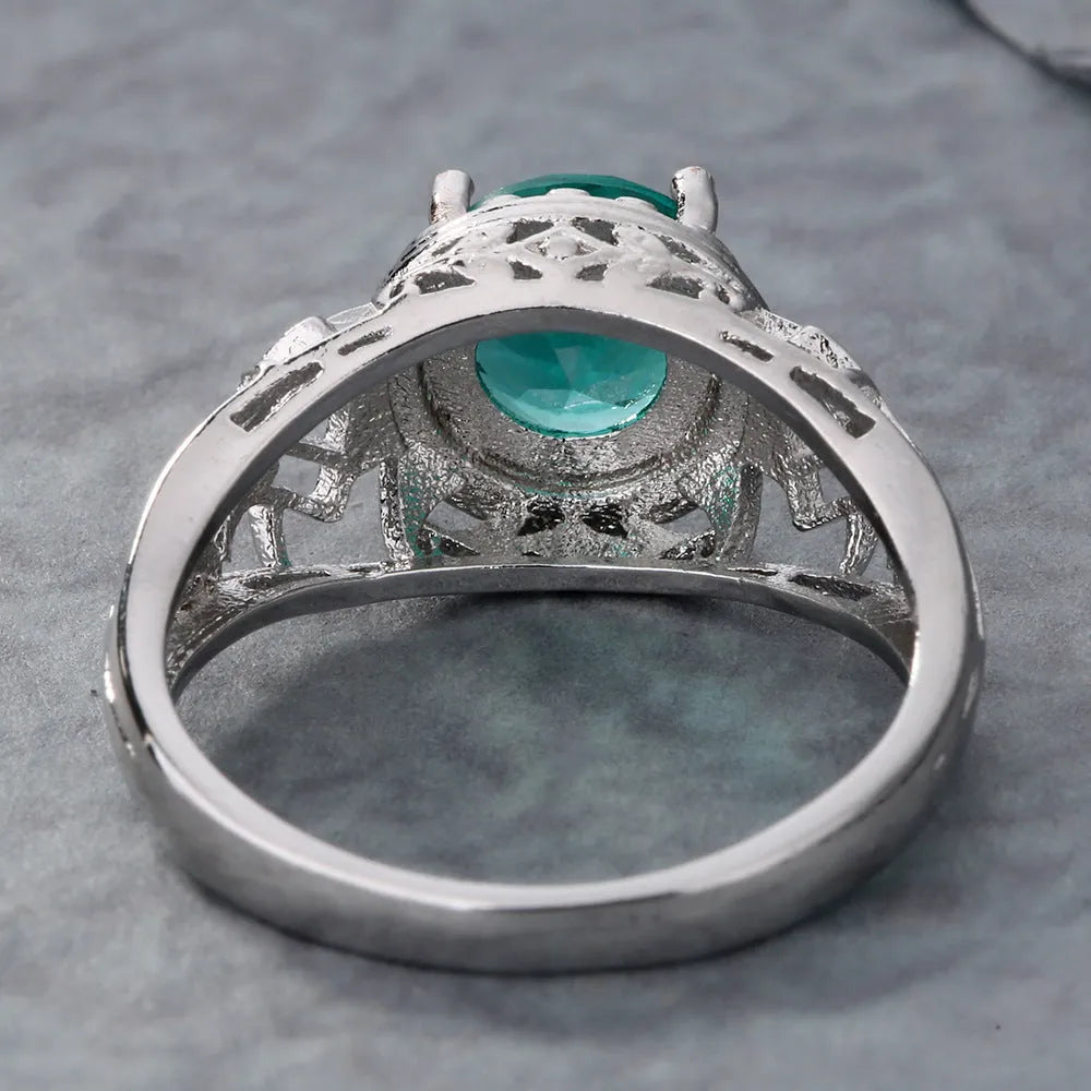 Copper plate inlaid zircon ring silver electroplated finish unisex sizes 6 to 10