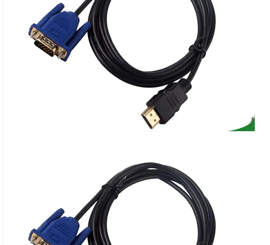 1.8m HDMI to VGA adapter cable with copper wire and injection moulded connectors for computer, projector, or TV.
