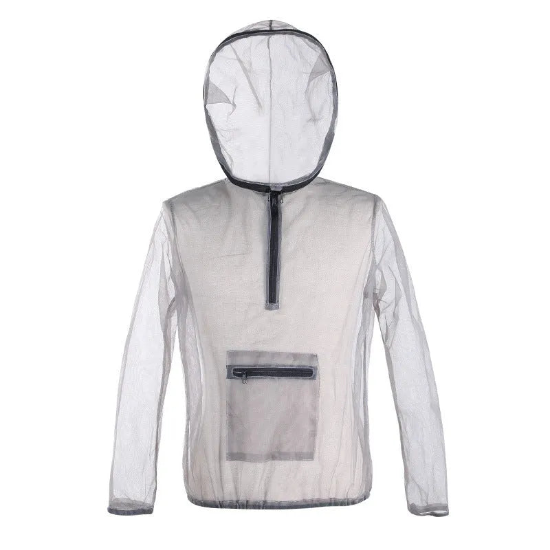 Smoky grey insect-proof mesh jacket for outdoor hiking and camping activities