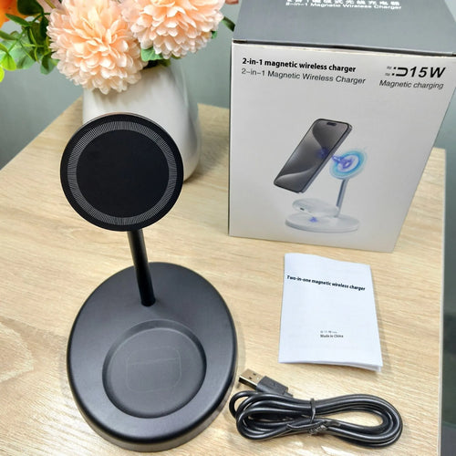 30W vertical wireless charger stand in white with cooling hole for fast, cool charging