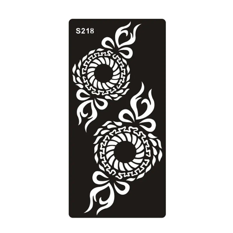 Sheet of hollow geometric pattern temporary tattoo stickers in various colours on water transfer paper.