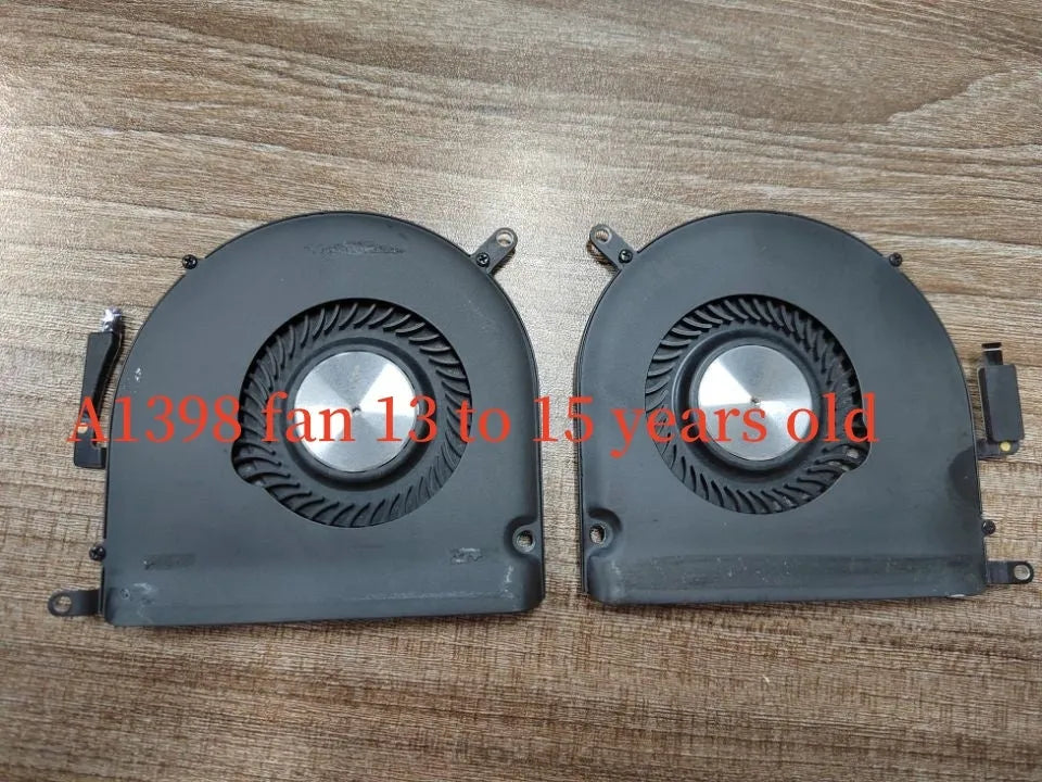 Apple MacBook Pro A1398 laptop cooling fan replacement part with colour-coded model indicators