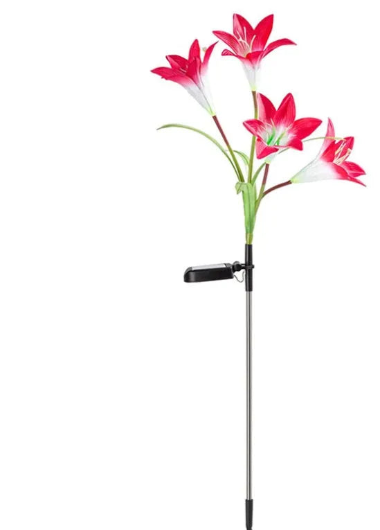 Solar lily flower light 70cm stake with silk cloth head, ABS body, 304 stainless steel ground stake, purple and red options