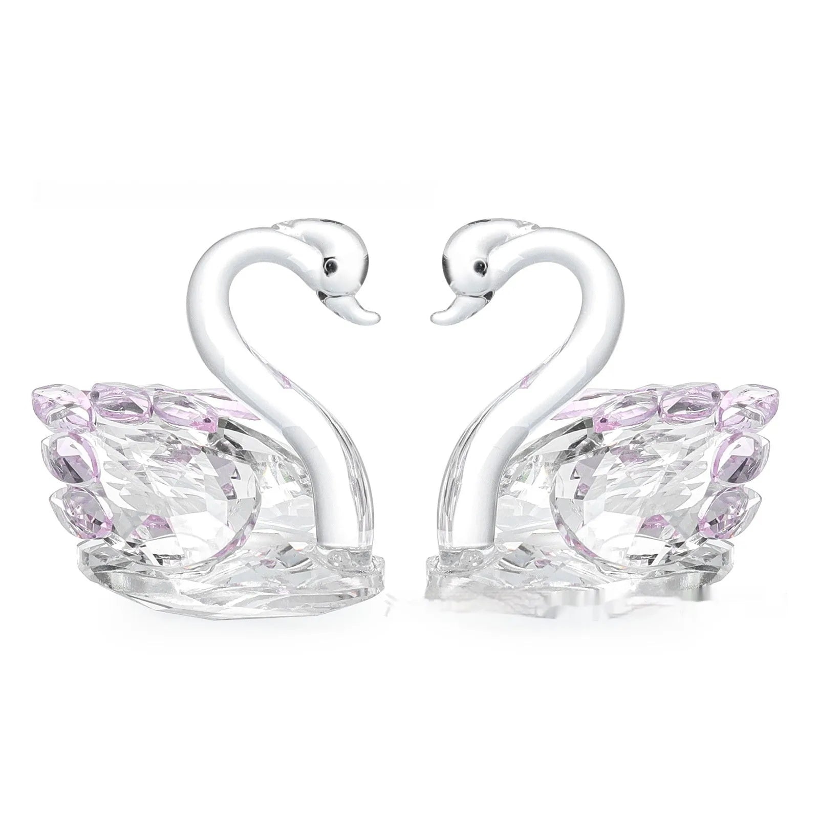 Modern white crystal swan decoration on a desk, available in red, blue, pink, and purple.