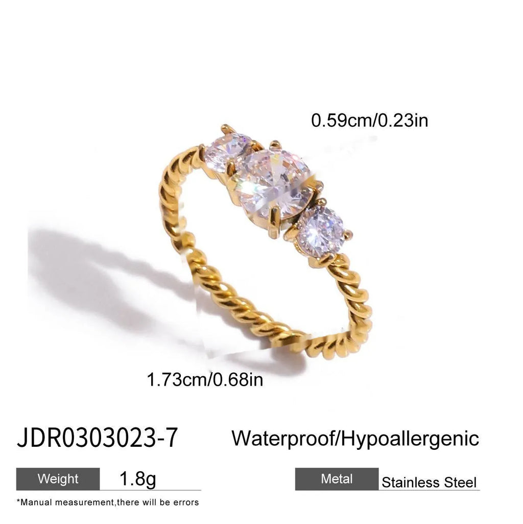 Stainless steel geometric zircon ring in European American style