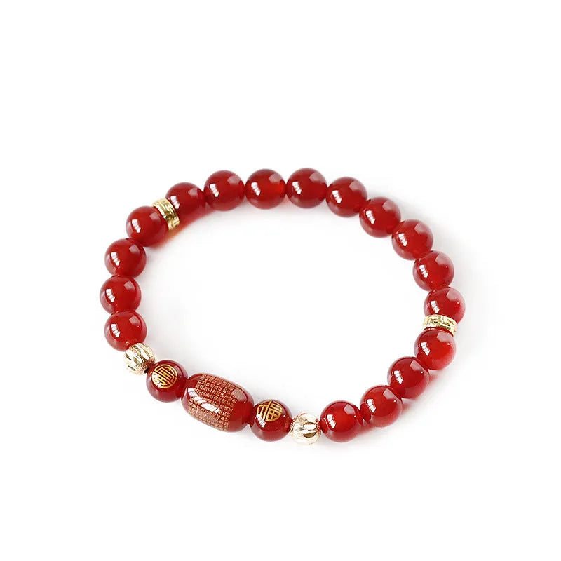 Red agate Guanyin Buddhist prayer bracelet with auspicious patterns in New Chinese Style