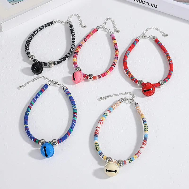 Ethnic pattern adjustable pet collar with bell in multiple colour options