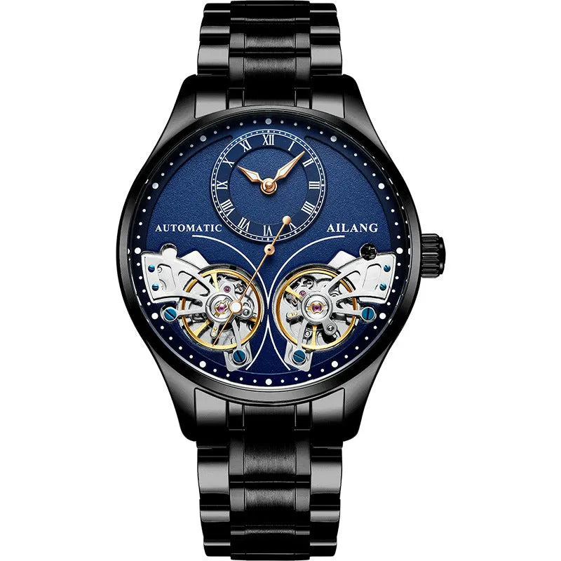 Automatic men's watch with tourbillon and moon phase displays in titanium case