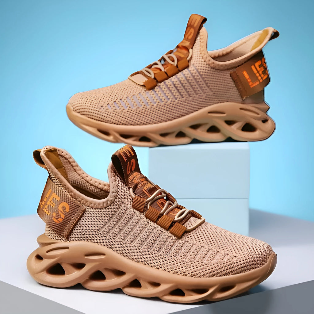 Kids street sneakers with Velcro strap and fabric upper in black, khaki, or white colour options
