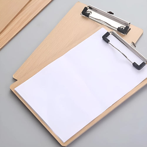 A4 hard wooden clipboard with metal clip and hanging hole, 22.5 by 31.5 cm, natural wood colour
