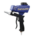 Portable small gravity pneumatic sandblasting gun with 21lb tank, shown in blue colour