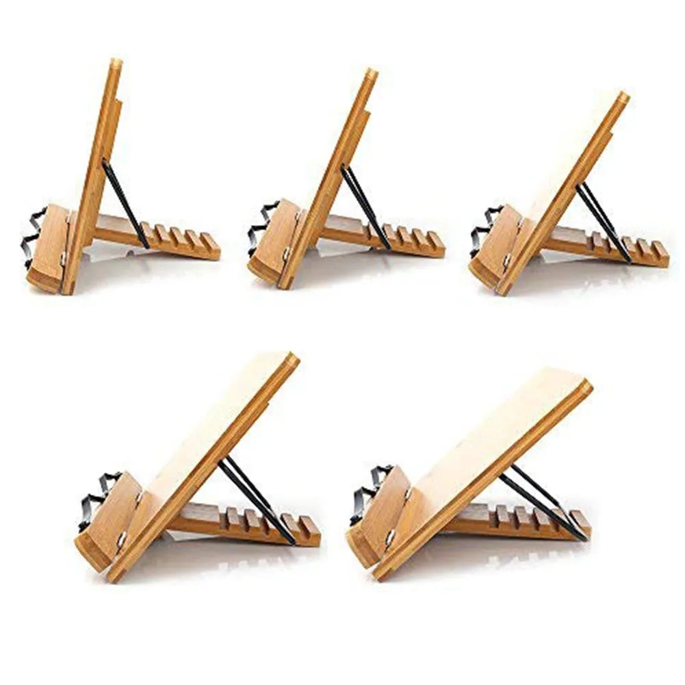Natural bamboo hollow reading frame on a desk holding an open book in M size with hollow finish