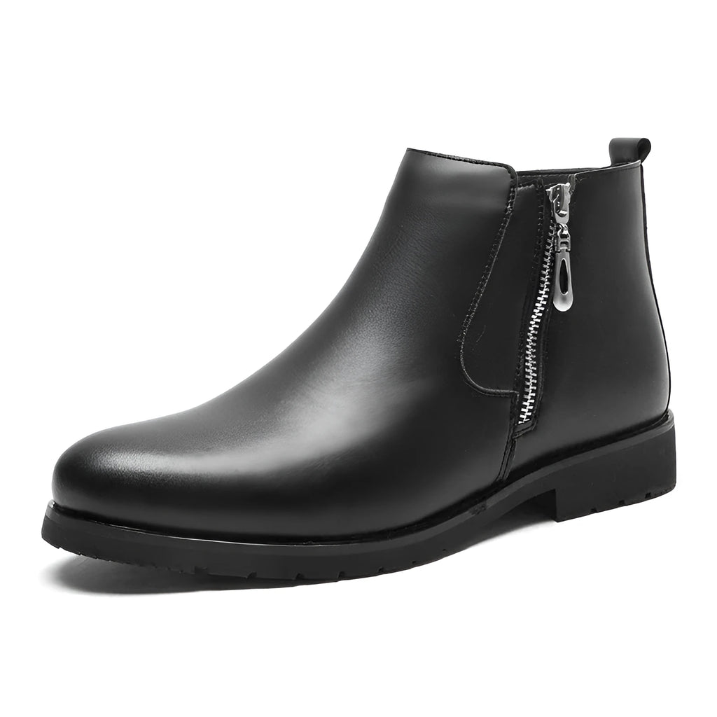 Men's black leather formal shoes, big sizes 38-44, business-casual with rubber outsole and plush lining