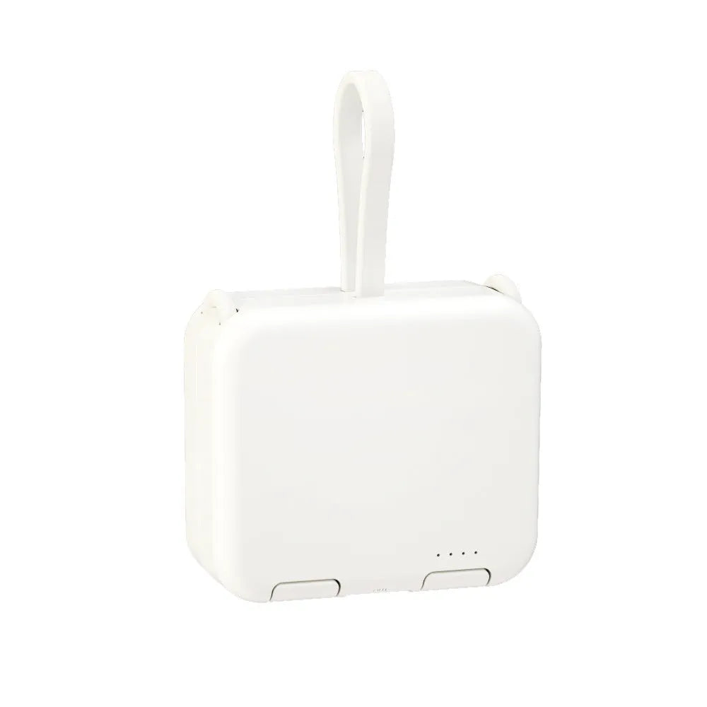 Handbag back clip power bank with flip-out phone stand, shown in blue, green, red, and white colour options.