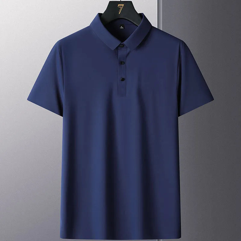 Men's solid colour short sleeve non-iron business casual shirt in nylon fabric.