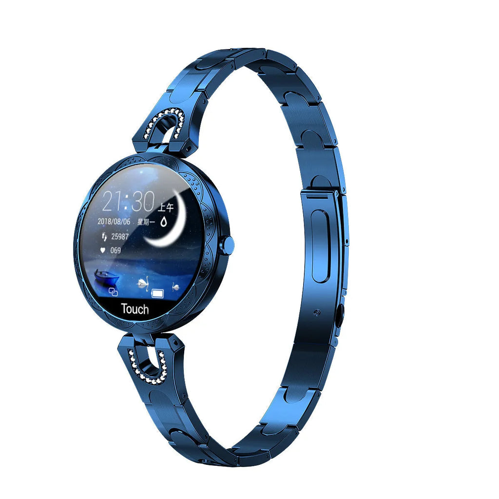 Women's IP67 waterproof smart watch, 38mm round dial, stainless steel strap, Rose Gold Silvery Violet colour options