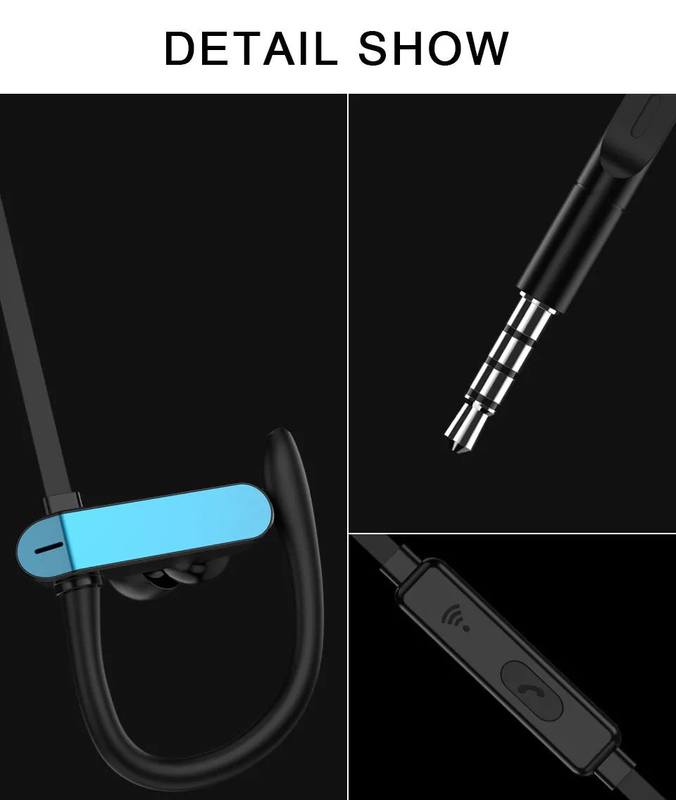 Black and blue universal ear hooks for PTM TS27 sports earbuds with adjustable design and silicone gel tips