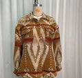 Women's loose fit aztec print retro coat in wool blend fabric, shown in army green.