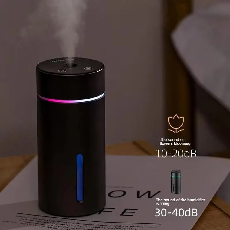 Black portable car air humidifier and essential oil diffuser with aluminium body and USB cable