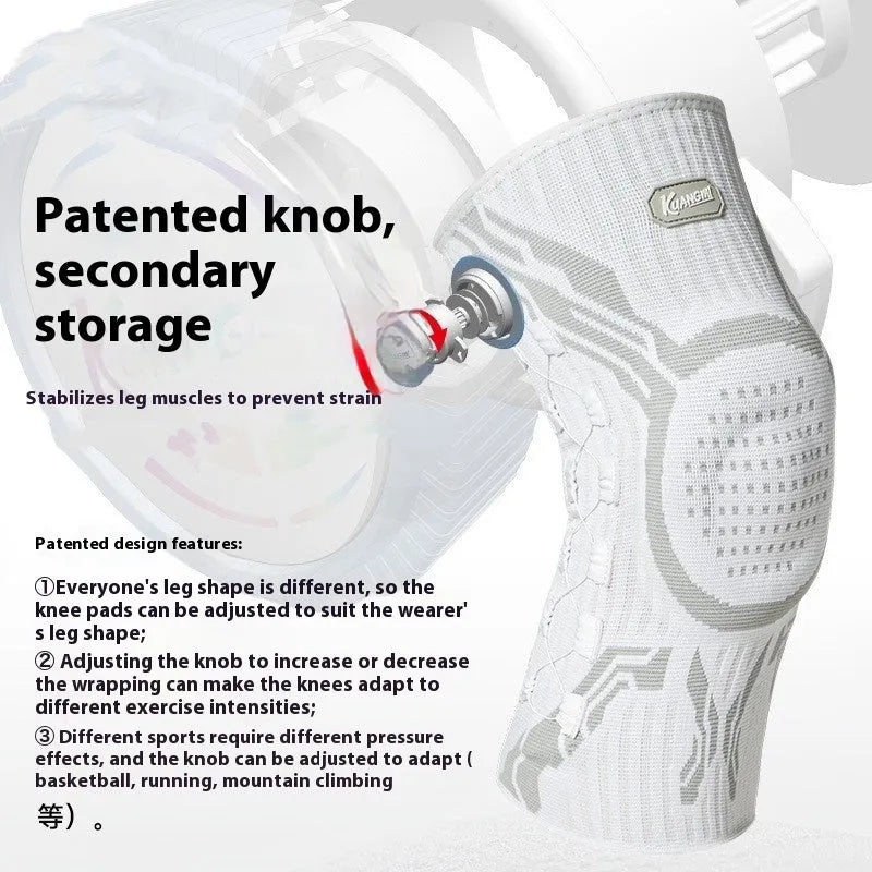 Pair of grey and white professional sports knee pads for basketball, football, running, badminton.