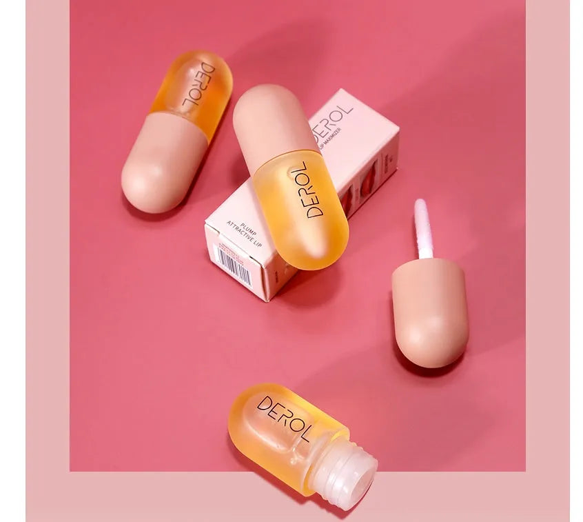 Clear lip plumper oil 5.5ml in light yellow formula with applicator wand for chapped dry lip care