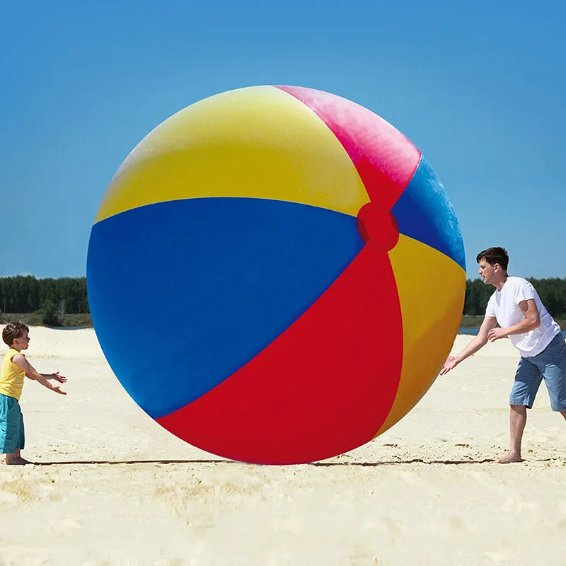 150cm oversized PVC inflatable football in multi-colour, high-density 0.18mm plastic with a firm gas nozzle