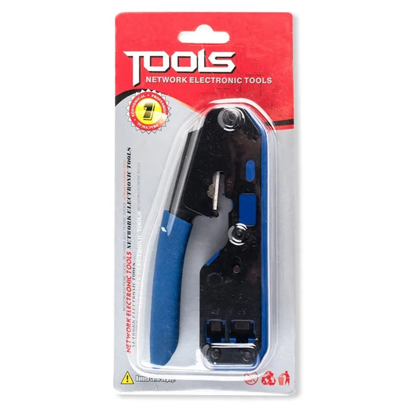 Black and blue plastic metal RJ45 network cable crimper with non-slip handle and security lock