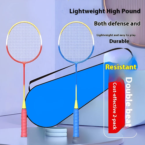 Pair of blue and red ultra-light alloy badminton rackets with split design