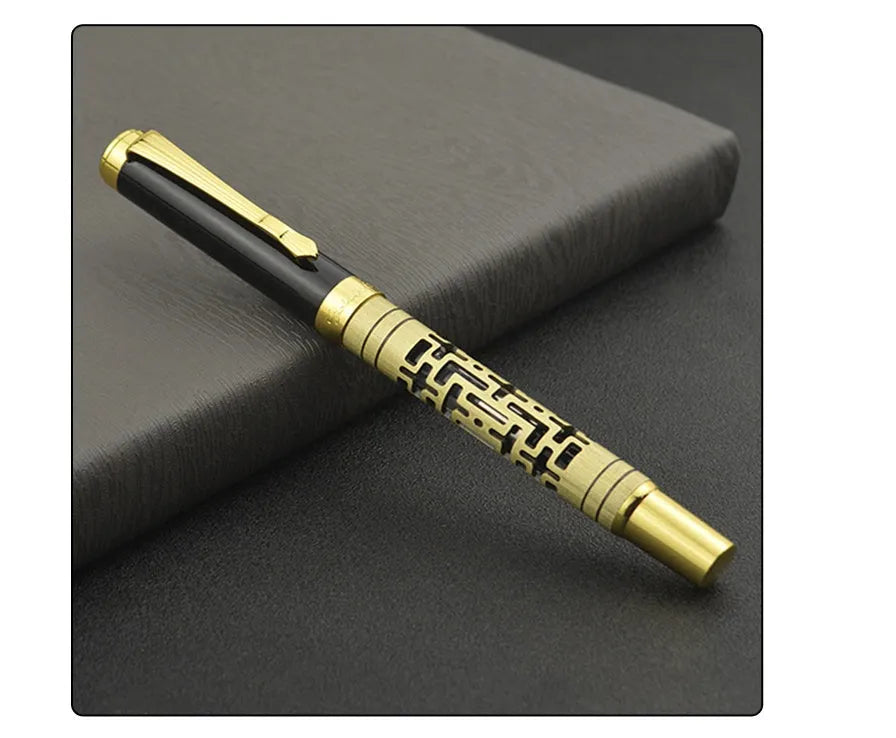 Metal fountain pen with 0.7mm iridium nib in yellow bronze finish rotating ink sucking system
