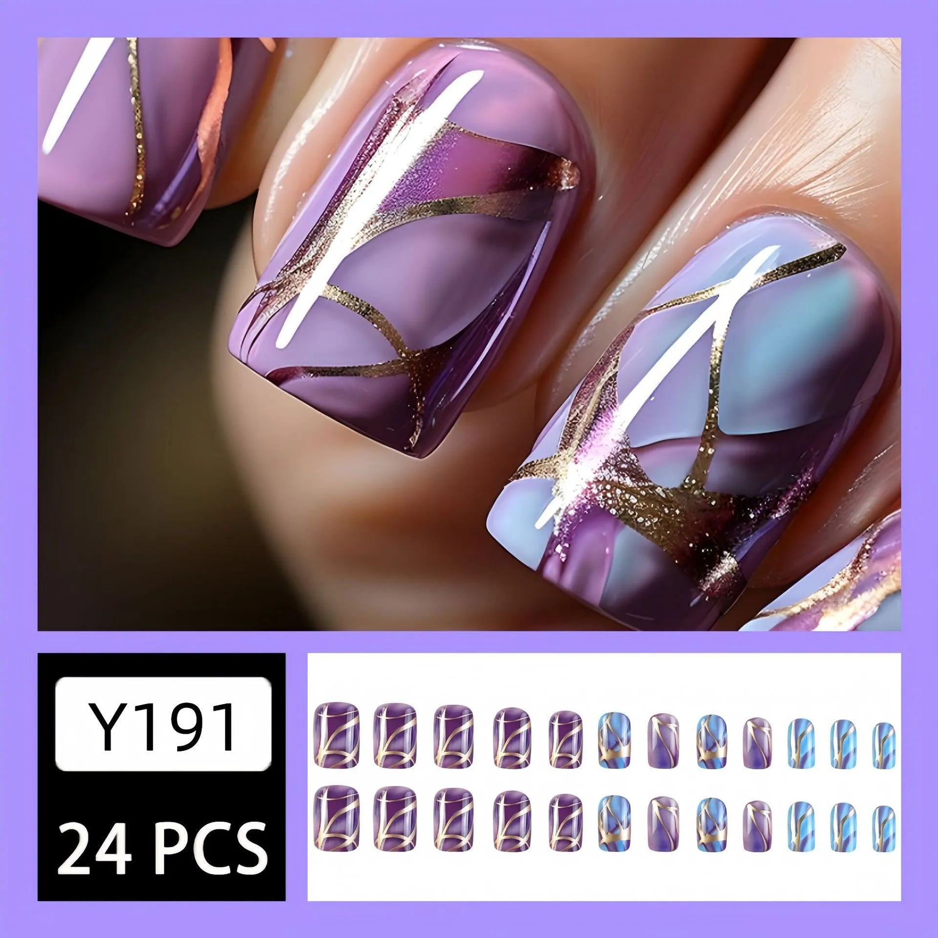 Purple striped mid-length nail stickers in European and American style for general cosmetic use