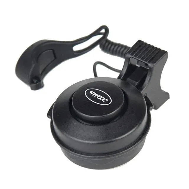 TWOOC T-002 black bicycle electronic horn with wired switch mounted on handlebar, USB rechargeable, 110-120db splash proof