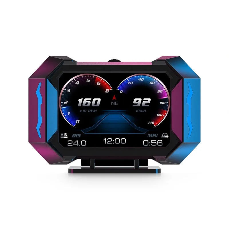 Black PC ABS car head-up display showing speed, water temperature, and voltage, OBD2 and GPS modes, HD screen