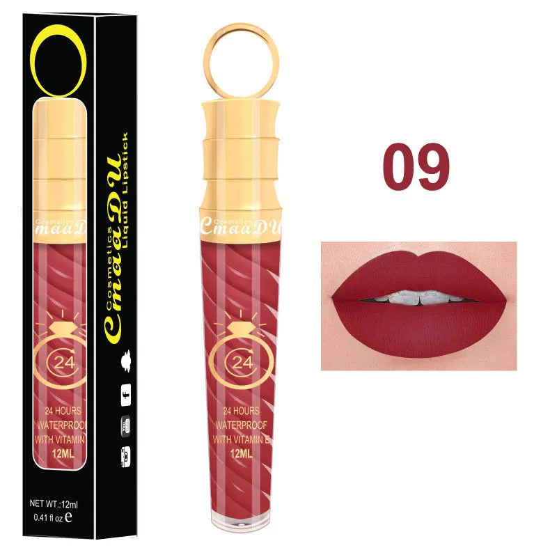 Matte lip gloss 12ml non-stick cup liquid lipstick in metal pearl finish with 20 colour options