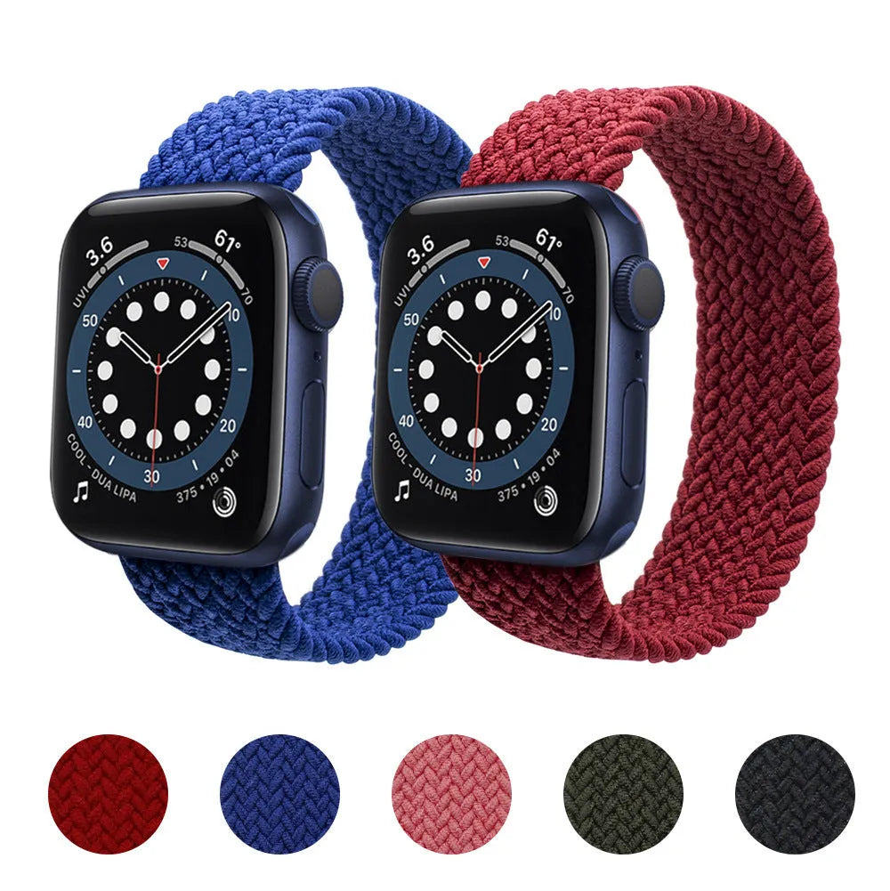 Apple Watch compatible nylon woven strap in army green with plastic connectors.
