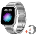 Smart watch with AMOLED screen showing health monitoring functions including heart rate and blood oxygen